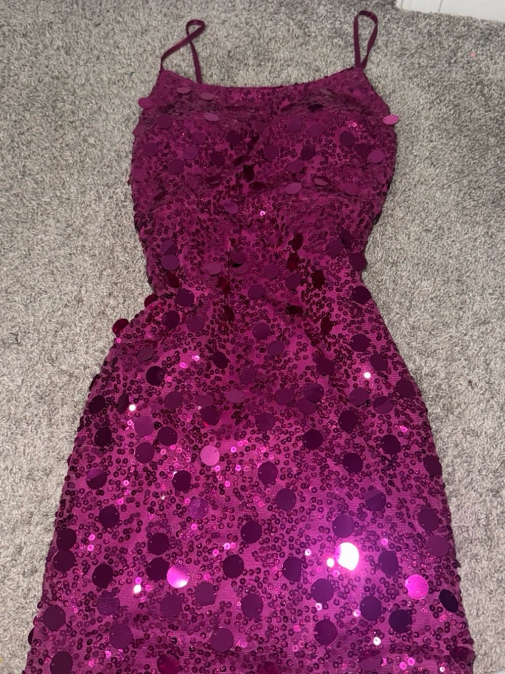 Backless Sequin Slip Dress in Magenta